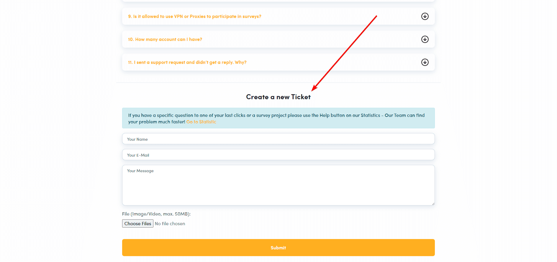 CPX Research create a new ticket form
